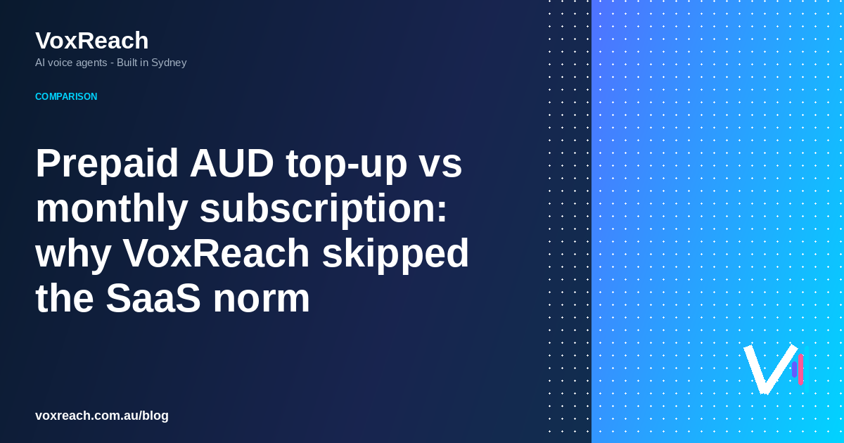 Prepaid AUD top-up vs monthly subscription: why VoxReach skipped the SaaS norm